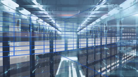 Futuristic Digital Animation of Data Processing in Server Room