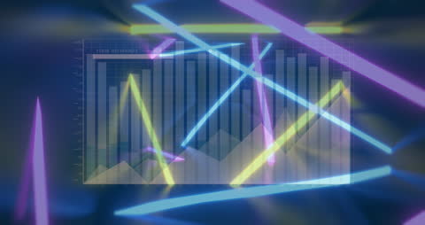 Dynamic Data Visualization with Neon Lines and Bar Graphs
