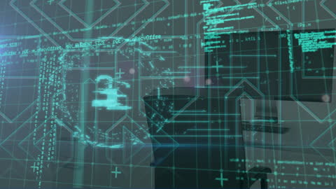 Digital Security Network with Padlock Protecting Data in Office