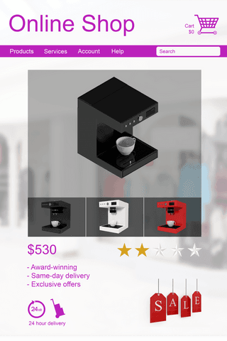 transparent online coffee machine e-commerce display with sale tags - Download Free Stock Videos Pikwizard.com