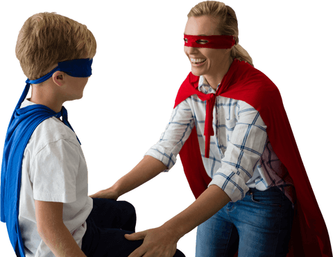 Transparent Superhero Mom and Son Adventure Playtime