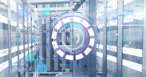 Futuristic Data Processing in Server Room with Digital Interfaces