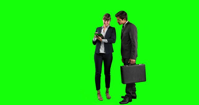 Business Professionals Collaborating on Digital Tablet with Green Screen - Download Free Stock Images Pikwizard.com