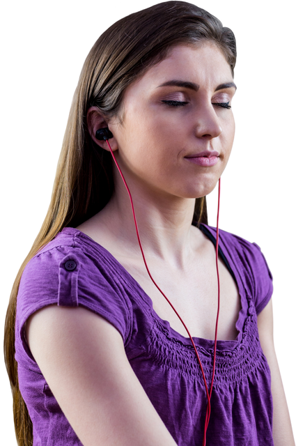 Young Woman Listening to Music with Eyes Closed in a Relaxed Posture, Transparent - Download Free Stock Videos Pikwizard.com