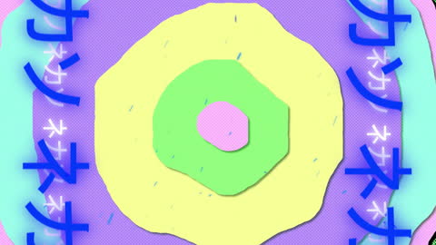 Vibrant Neon Japanese Text with Circular Animation Background