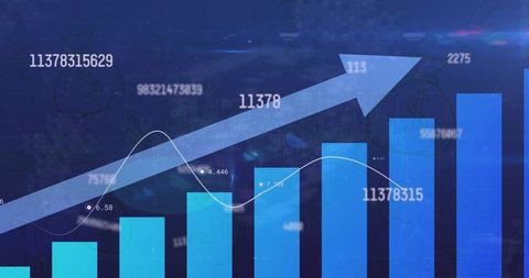 Rising Bar Graph with Statistics in Blue Background Symbolizing Economic Growth - Download Free Stock Images Pikwizard.com