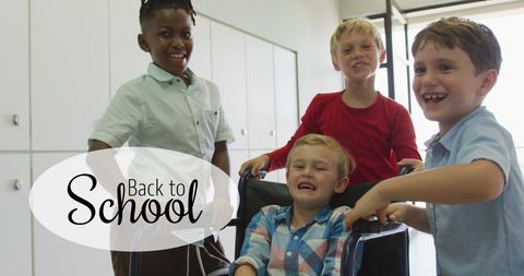 Happy diverse kids smiling together at school