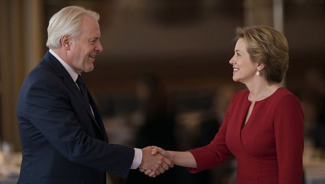 Senior executive handshake at formal reception, business networking and greeting