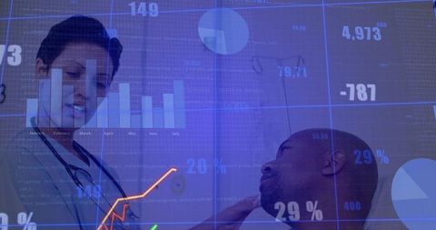 Healthcare innovation: doctor examining patient with data