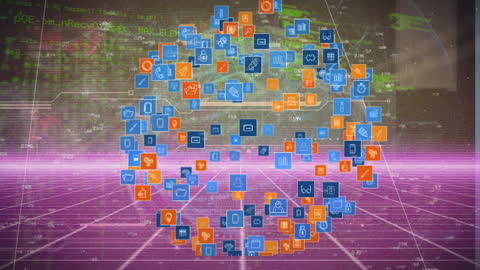 Globe of Digital Icons Floating in Virtual Network