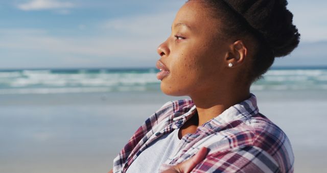 Portrait of Confident Young Woman at Beach - Download Free Stock Images Pikwizard.com