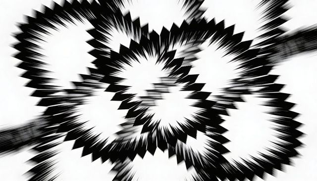 Radiating serrated rings abstract art monochrome kinetic spiral high-contrast motion