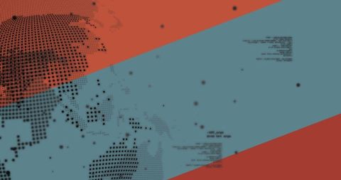 Abstract tech map with halftone pattern and coding elements