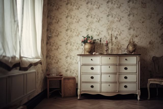 Vintage style white chest of drawers in classic room, created using generative ai technology - Download Free Stock Photos Pikwizard.com