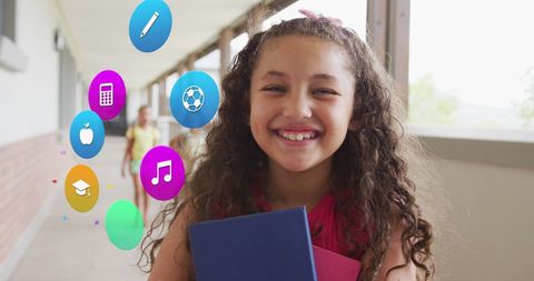Schoolgirl enthusiastically embracing education and technology