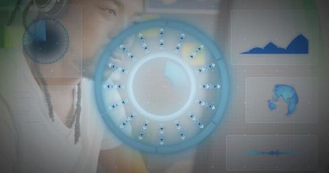 Businessman Analyzing Digital Charts in Office Context