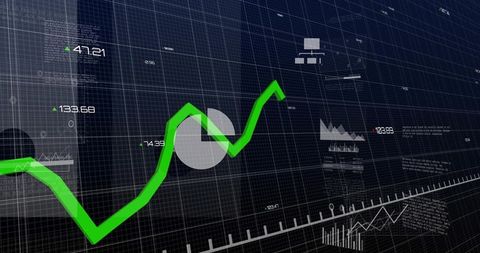 Green Upward Trend Line Climbing 3D Grid Interactive Dashboard for Financial Analytics