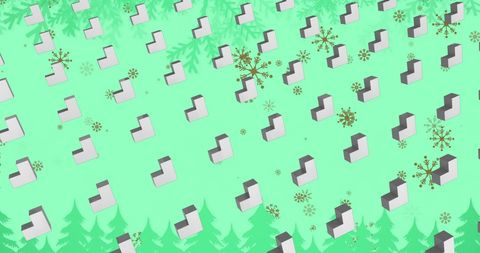 3D Shapes with Snowflakes on Festive Green Background