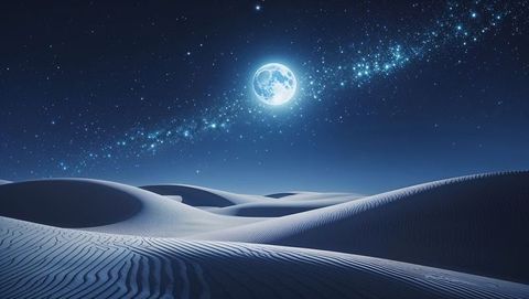 Full Moon Illuminating Desert Night with Starry Milky Way