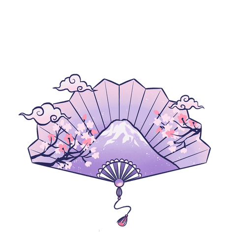 elegant folding fan with cherry blossoms and mountain on transparent background - Download Free Stock Videos Pikwizard.com