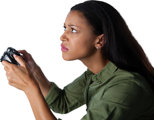 Transparent Image of Focused Woman Playing a Video Game on Console - Download Free Stock Videos Pikwizard.com