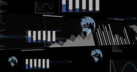 Digital Data Visualization on Black Background with Global Elements - Download Free Stock Images Pikwizard.com