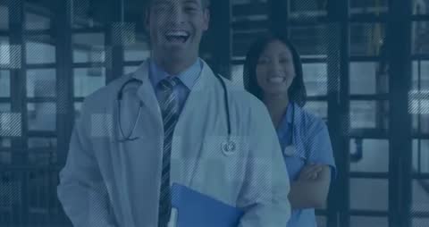 Doctor and Nurse with Floating Data and Heart Icon