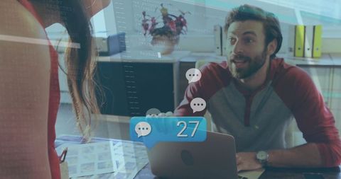 Colleagues Engaged in Digital Collaboration at Modern Workspace