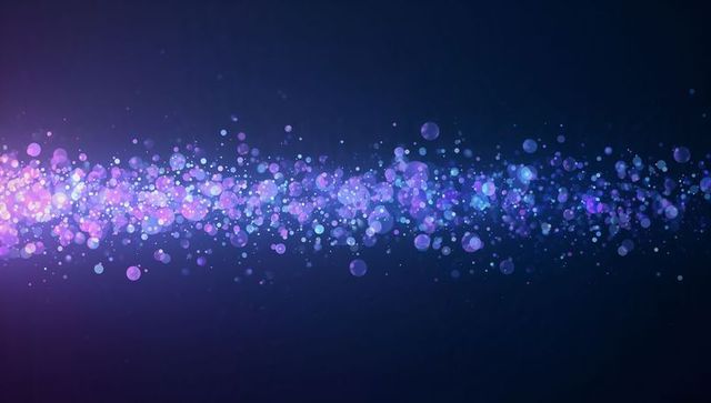 Neon bokeh light stream across deep navy background, purple pink glowing ribbon