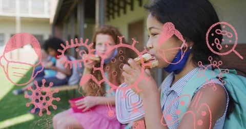 Children Having Picnic with Overlay Illustrations of Germs
