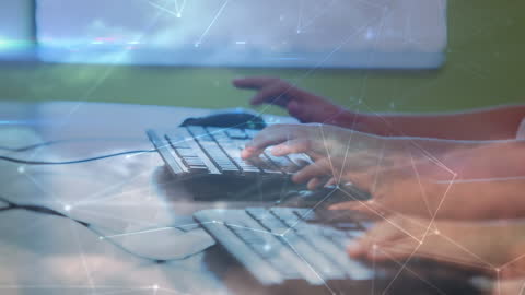 Creative Work Sync: Hands Typing on Keyboard with Network Overlay