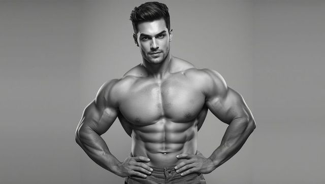 Muscular Male Bodybuilder Exhibiting Chiseled Physique in Studio