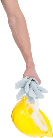 Transparent hand holding safety helmet and gloves concept