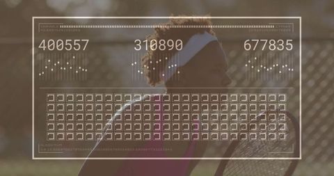 Dynamic Athlete Swinging Tennis Racquet with Digital Overlay