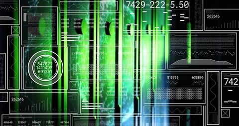 Futuristic Data Interface with Green Digital Matrix Dashboard