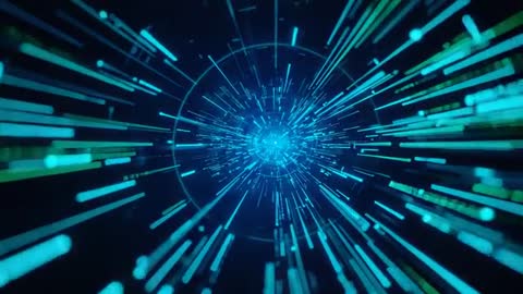 Hyperspeed Data Tunnel Pulsing Blue Core Emitting Neon Cyan-Green Streaks for Tech Visuals