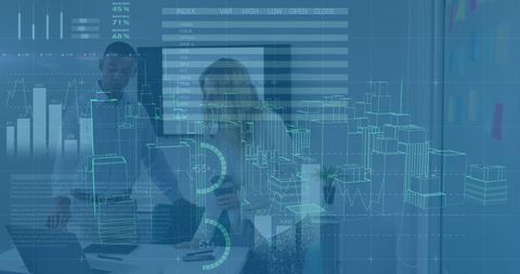 Diverse Business Team Analyzing Data with Digital City Interface - Download Free Stock Images Pikwizard.com