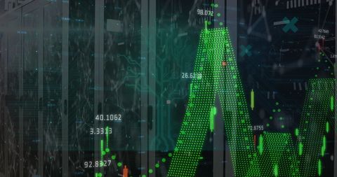 Digital Interface Overlay on Financial Data with Server Room Background - Download Free Stock Images Pikwizard.com