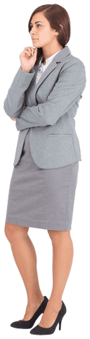 Thinking Hispanic Businesswoman in Professional Attire Transparent Background