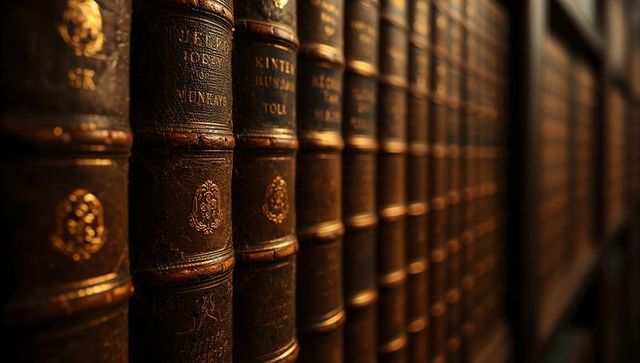 Antique leatherbound books with gilt spines and raised bands, vintage library archive