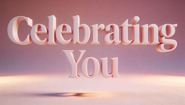 Floating 3d celebrating you typography with warm gradient lighting and soft shadows