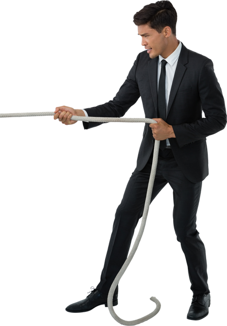 Transparent Full Length Businessman in Black Suit Pulling Rope - Download Free Stock Videos Pikwizard.com