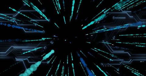Radiating blue data trails in digital futuristic space