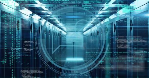 Digital Data Security over Server Room with Cyber Icons - Download Free Stock Images Pikwizard.com