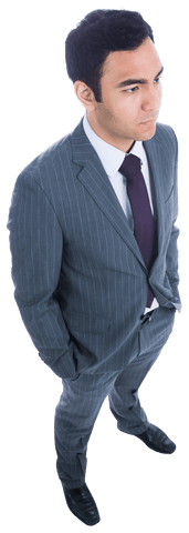 Serious Biracial Businessman in Pinstripe Suit on Transparent Background