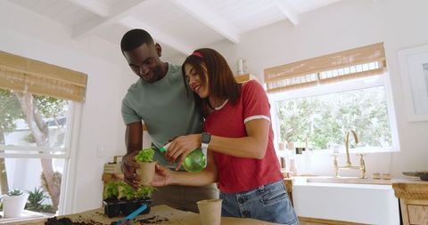 Couple Engaging in Sustainable Gardening with Seedlings Indoors