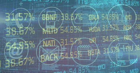 Digital Stock Market Data with Finance Icons on Blue Background - Download Free Stock Images Pikwizard.com