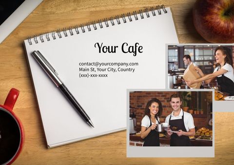 cozy cafe concept with coffee and blank notepad - Download Free Stock Templates Pikwizard.com
