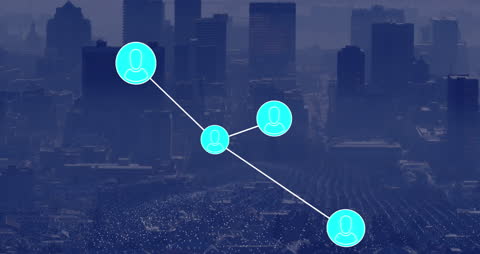Digital Network Connections Over Futuristic Cityscape Design