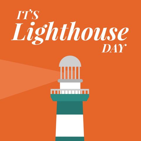 lighthouse beacon celebration illustration on orange background - Download Free Stock Templates Pikwizard.com